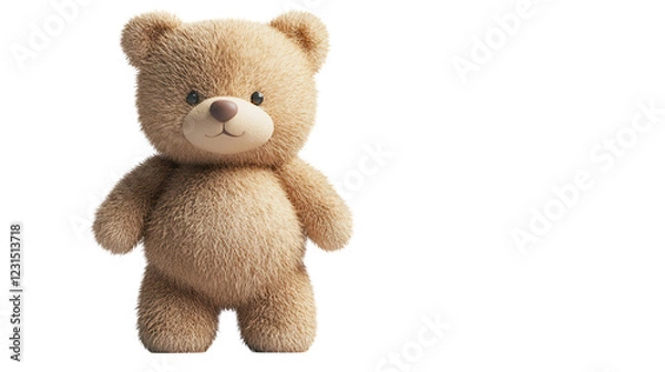 Fototapeta Soft and cuddly teddy bear with fluffy texture standing on a white background in a playful pose