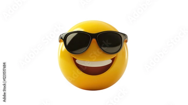 Obraz Happy yellow emoji wearing sunglasses with a wide smile and cheerful expression
