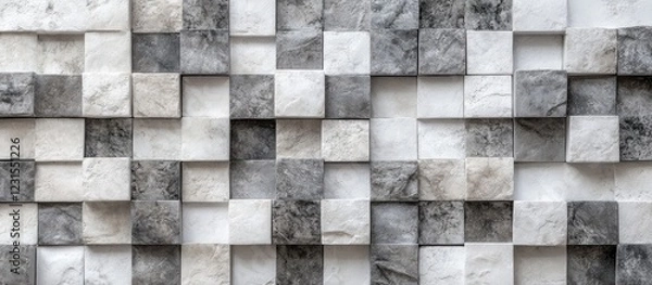 Obraz Vintage wall texture featuring a close-up arrangement of retro grey and white bricks in a mosaic pattern providing ample copy space for design use.