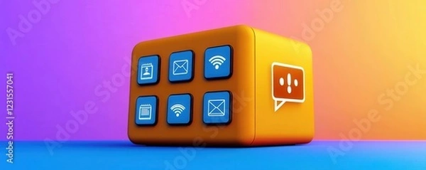 Fototapeta Colorful Communication Icons on Modern Device