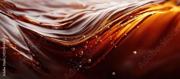 Obraz Rich brown coffee liquid cascading with deep hues and textures, featuring air bubbles and a silky surface, evoking a sense of delicious indulgence