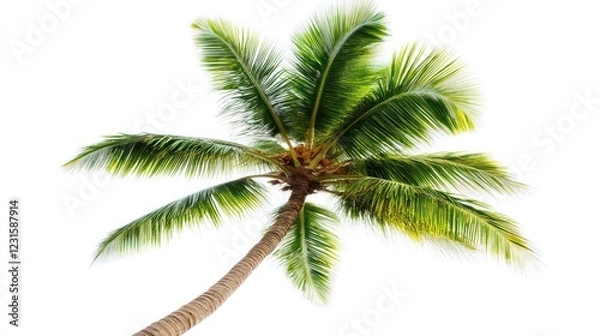 Fototapeta Tropical palm tree, sunny sky background, vacation