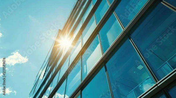 Fototapeta Modern office building concept close up in sunlight
