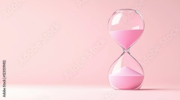 Fototapeta Pink hourglass with sand in motion on a pink background, time concept