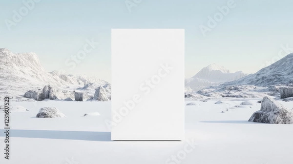 Obraz Blank signpost in a snowy mountainous landscape. Minimalist winter scene.