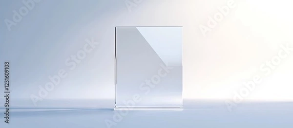 Fototapeta Elegant glass plaque with a sleek frame and stand on a minimalist clean white background, highlighting its clarity and modern design aesthetics.