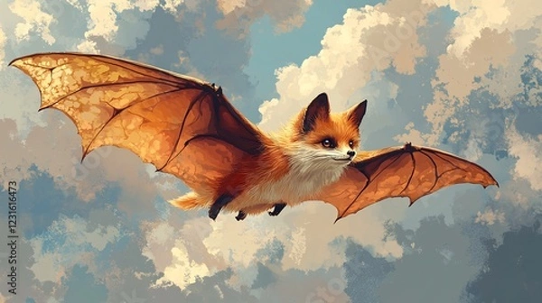 Obraz A vector illustration of a fluffy, pastel cloud-like fur texture on a mythical flying fox.