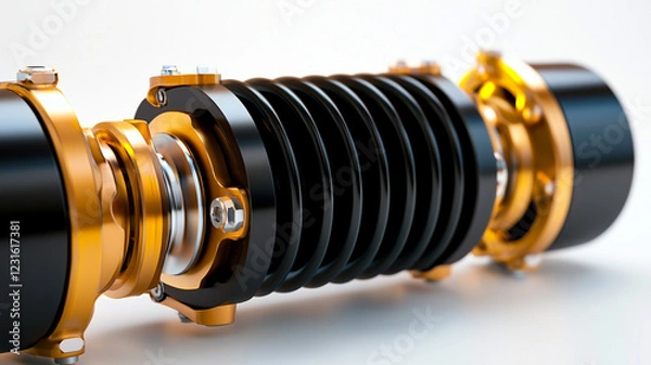 Fototapeta Sleek Metallic Mechanical Device With Intricate Spring Mechanism and Gold Accents