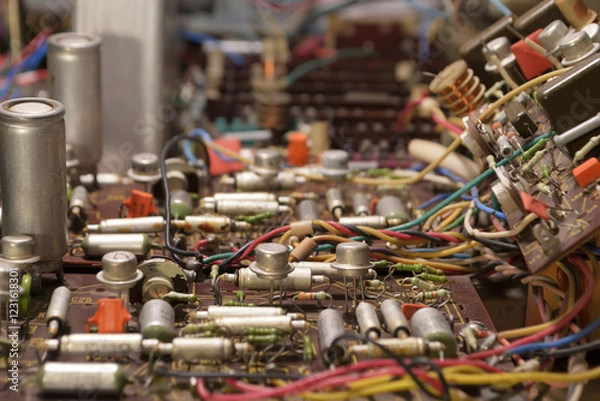 Obraz Old electronic device radio receiver inside