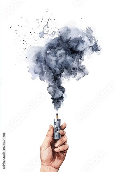 Obraz A hand holding a vape device, releasing a dramatic cloud of smoke, capturing the essence of modern lifestyle and vaping culture.