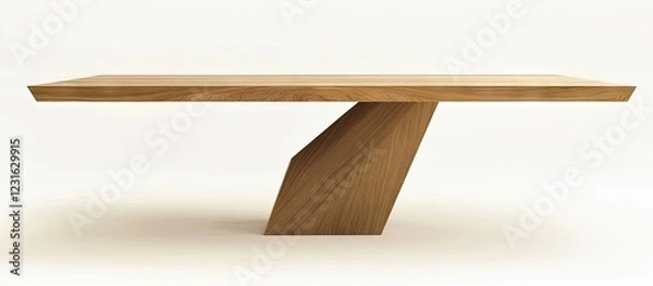 Fototapeta Minimalist dining table with natural wood finish positioned centrally against a soft beige background highlighting refined lines and elegant simplicity