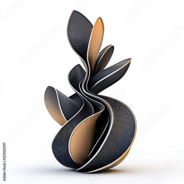 Obraz A modern abstract sculpture featuring flowing curves and a sleek design in dark and light colors, perfect for artistic decor.
