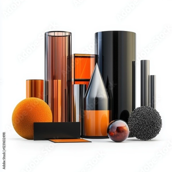 Obraz A modern composition of geometric shapes and forms in striking orange and black colors, perfect for artistic projects.