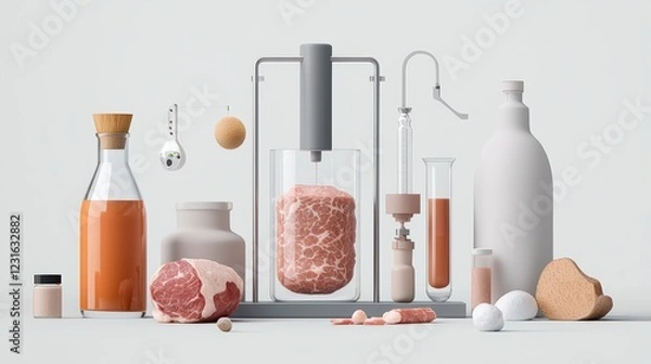 Obraz A modern kitchen setup with various ingredients and containers, showcasing the essence of culinary experimentation.