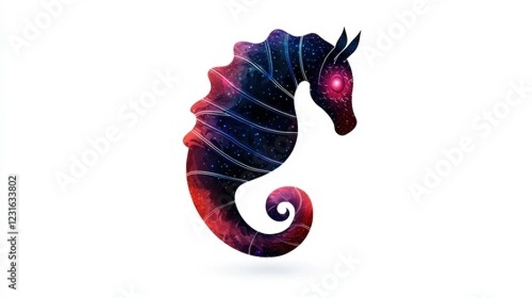 Obraz A mystical seahorse silhouette filled with a vibrant galaxy pattern, perfect for enchanting designs and marine-themed projects.