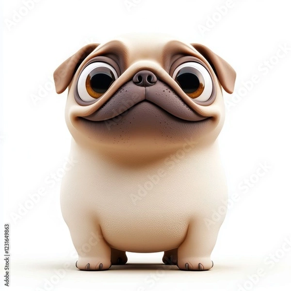 Fototapeta chubby Pug with a wrinkled face and big round eyes, placed on a bright white background