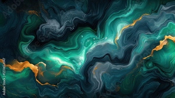 Fototapeta Emerald gold swirls abstract art background texture