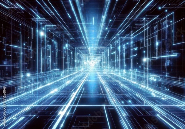 Fototapeta Futuristic Abstract Digital Space with Bright Lines and Glowing Grids Creating Movement and Depth in a Tech-Driven Environment