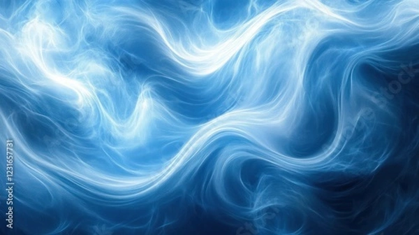 Fototapeta Abstract blue smoke waves, dark background, digital art, website design