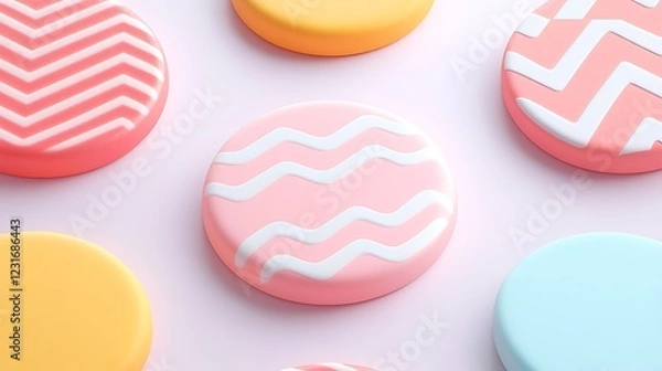 Fototapeta Colorful Decorative Cookies with Vivid Patterns and Pastel Shades on Soft Background