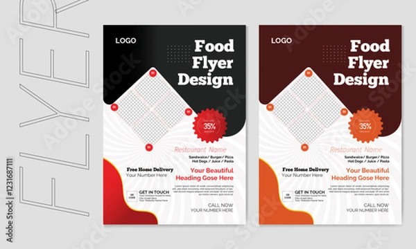 Obraz Modern and minimalist   A4 size food flyer restaurant Vector template design. Marketing social media  post.
multiple food new  menu design.        