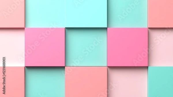 Fototapeta Colorful Geometric Background of Mint Green and Soft Pink Square Tiles for Creative Design Projects