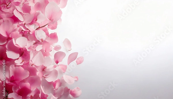 Obraz 舞い散るピンクの桜の花びらと満開の桜の白い背景　俯瞰構図