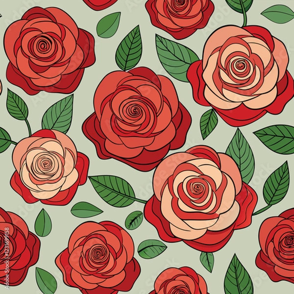 Obraz Rose Pattern Seamless Floral Vector Background Design