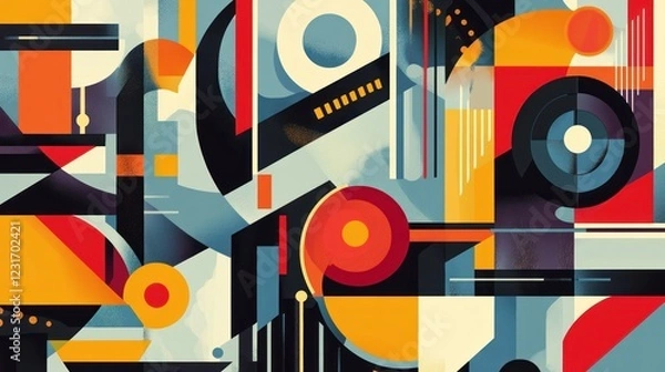 Fototapeta Abstract geometric artwork featuring vibrant colors and shapes.