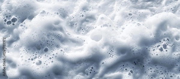 Fototapeta Close-up textured foam, bubbly surface, white background, cleaning product