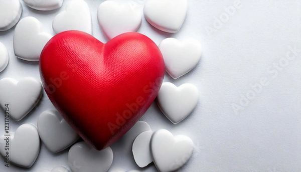 Obraz 赤いハートと白いハートのコントラストが美しいロマンチックな背景
