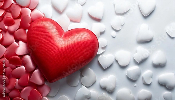 Obraz 赤いハートと白いハートのコントラストが美しいロマンチックな背景