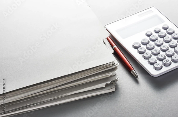 Obraz Calculate. Stack of papers paperwork.