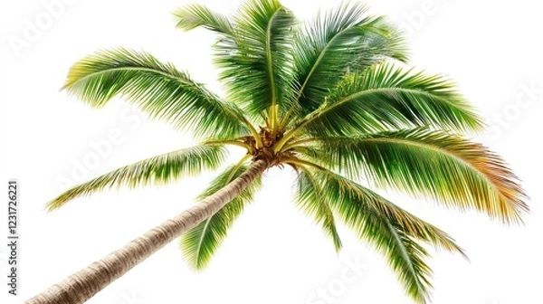 Fototapeta Tropical palm tree against white sky, vacation backdrop