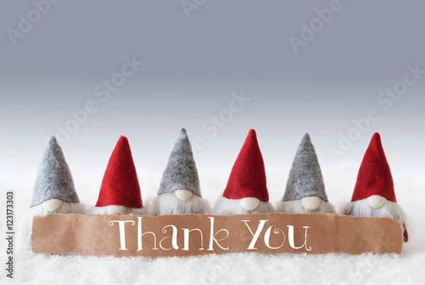 Obraz Gnomes, Green Background, Text Thank You