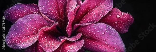 Fototapeta Close-up of a vibrant magenta azalea bloom with tiny dew droplets enhancing its velvety texture.