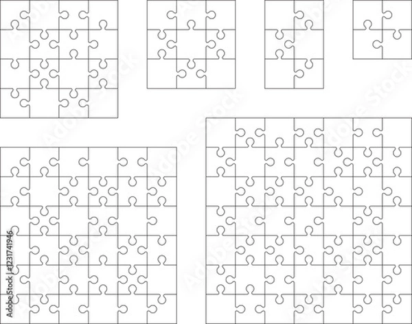 Obraz Illustration of six white puzzles, separate parts	