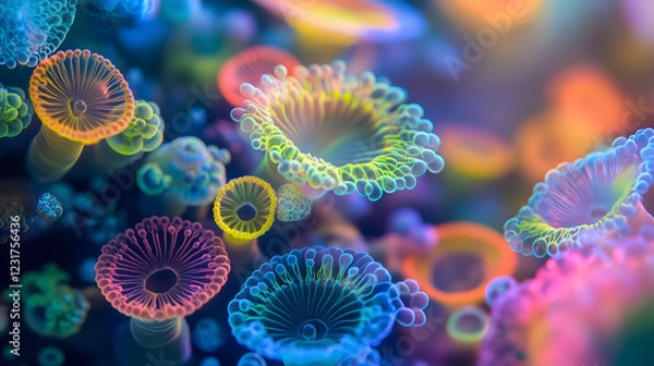Fototapeta Surreal Portrait of Vibrant Neon Organic Patterns Resembling Surreal Flora in a Dreamlike Environment. Generative AI