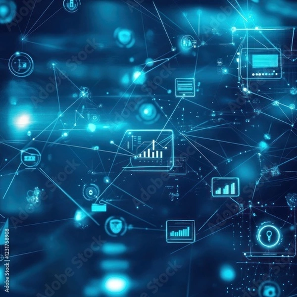 Fototapeta Global network data visualization, digital connections, background technology, website banner
