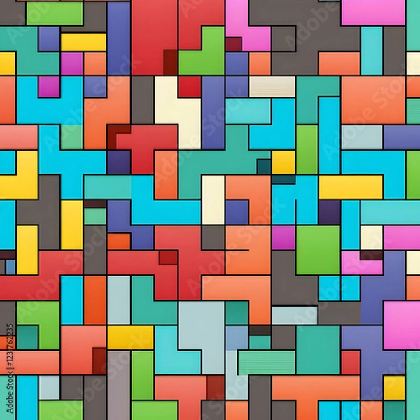 Fototapeta Vibrant retro bit pixel pattern digital art seamless design abstract environment top-down view nostalgic concept