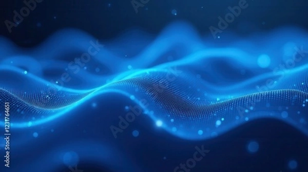 Fototapeta Blue abstract technology data wavy lines in holographic style