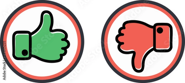 Obraz Simple green and red thumbs up and down sign / icon illustration vector. 