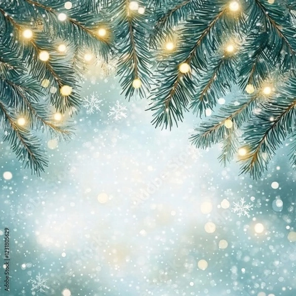 Obraz A Christmas tree with lights and snow on it