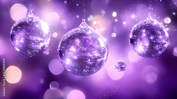 Fototapeta Abstract Background - Purple Glitter Spheres, Bokeh Lights, and Festive Atmosphere