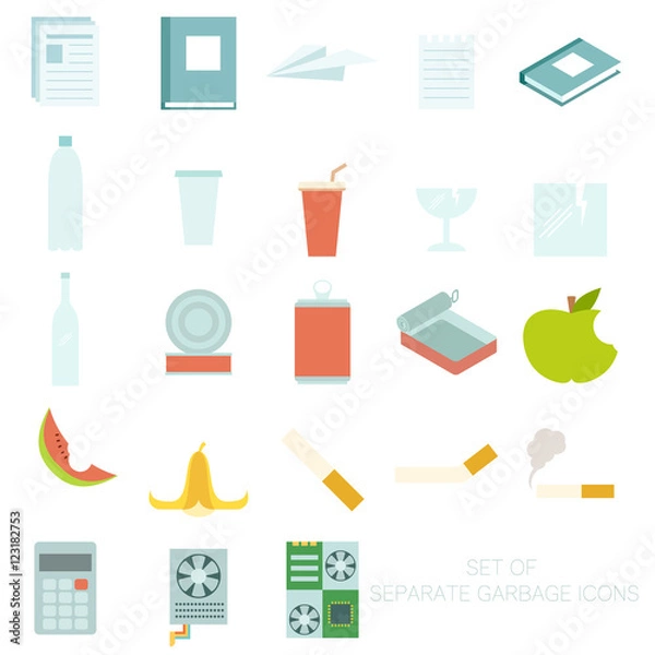 Fototapeta Set of colour garbage sign icons