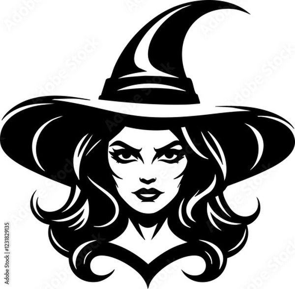Obraz Simple black and white halloween witch icon illustration vector. 