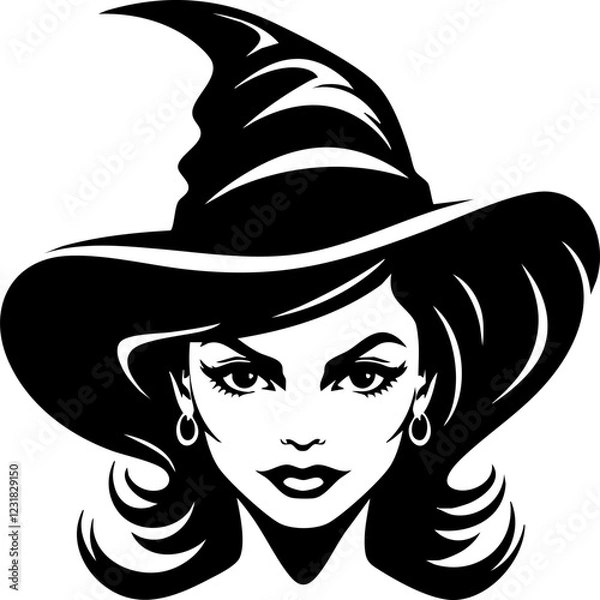 Obraz Simple black and white halloween witch icon illustration vector. 