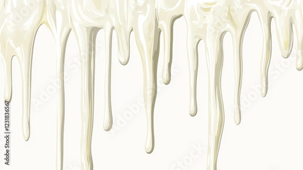 Obraz Realistic yoghurt or white paint flow isolated on transparent background. Vector illustration of creamy liquid substance dripping on surface. Food or cosmetics product texture. Seamless pattern