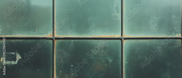 Fototapeta Dust and smudges on a worn textured window surface against a black background