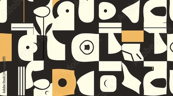 Fototapeta A seamless pattern of abstract shapes, bold geometric forms, monochromatic palette, minimalist style, clean lines, repeating pattern, vector graphic.